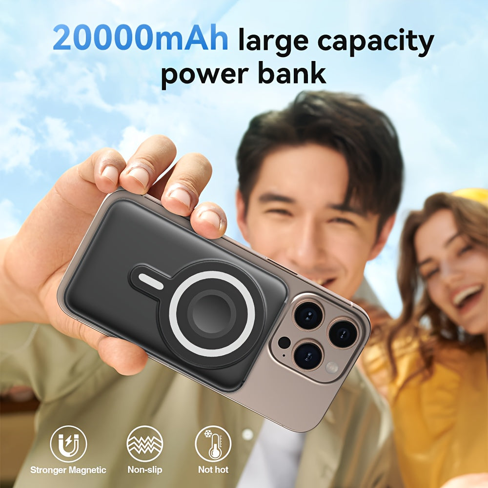NNETM 3-in-1 Magnetic Wireless Power Bank – 20000mAh Portable Charger with Stand & Digital Display (Black)