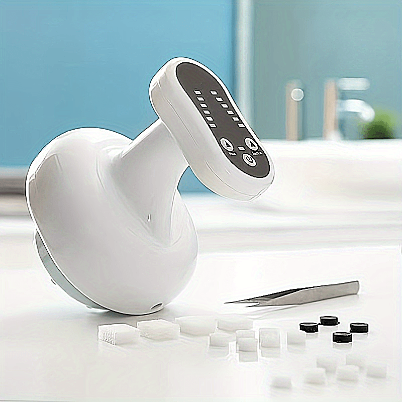 USB Rechargeable Electric Gua Sha Massager with 6 Heat & Suction Levels - White