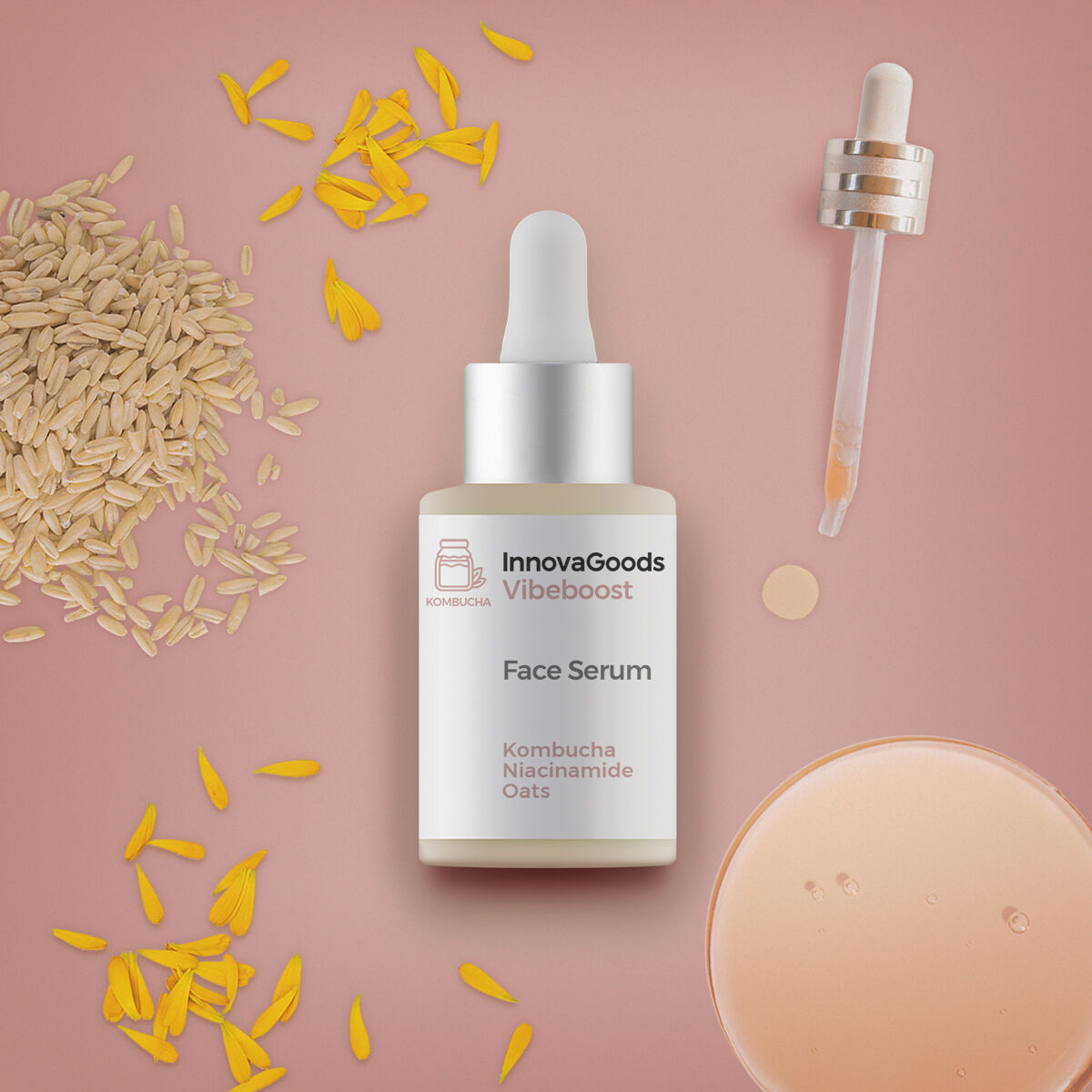 Pack Facial Massager, Kombucha Facial Serum Vibeboost 30 ml and Kombucha Facial Cream Vibecare 50 ml InnovaGoods