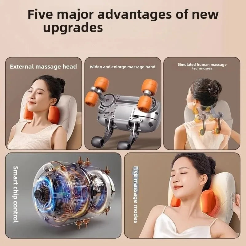 Wireless Electric Shiatsu Massage Pillow Rechargeable Heating Massager Orange-3