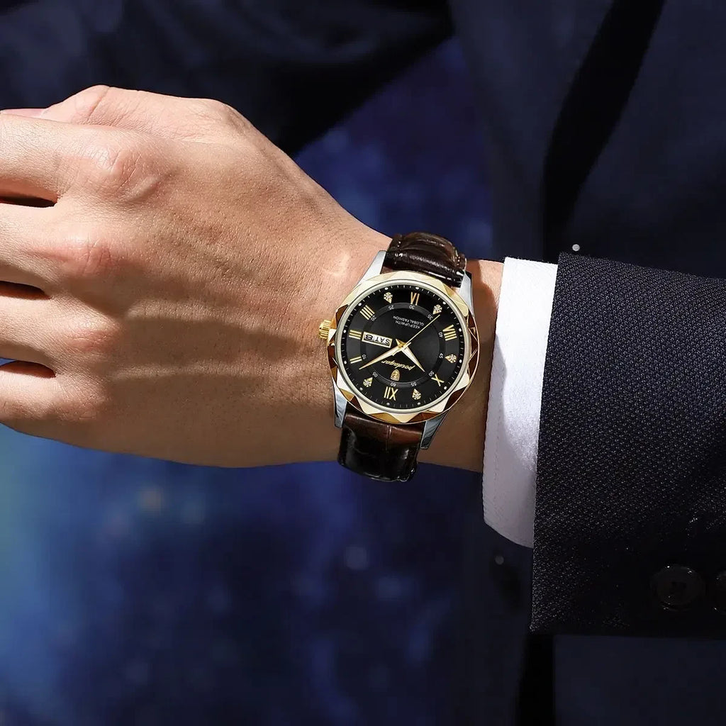 Color: Orange - POEDAGAR Luxury Business Man Wristwatch Waterproof Luminous Date Week Men Watch For-4