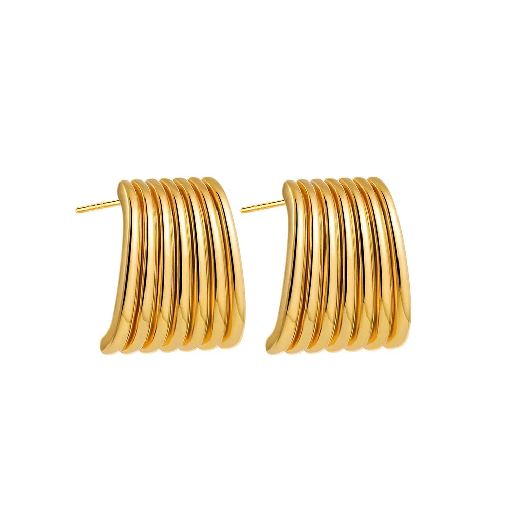 Trendy Stainless Steel Multilayer Circle Twist Knot Earrings for Women Texture Mixed Color Gold Plated Statement Earring Bijoux