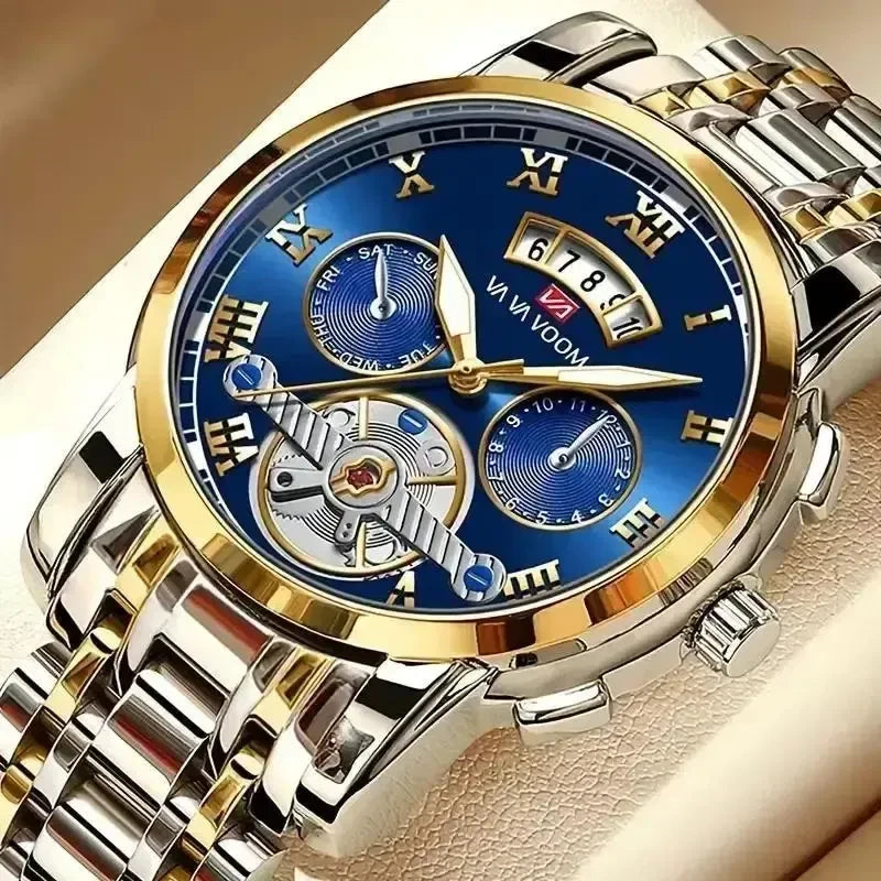 Color: Coffee - Relogio Masculino Top Brand Mens Luxury Watch Stainless Steel Luminescence Clock Ca-0