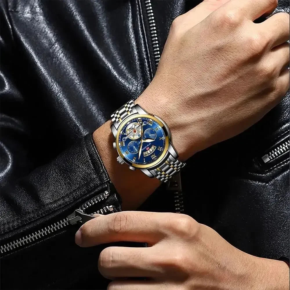 Color: Coffee - Relogio Masculino Top Brand Mens Luxury Watch Stainless Steel Luminescence Clock Ca-5
