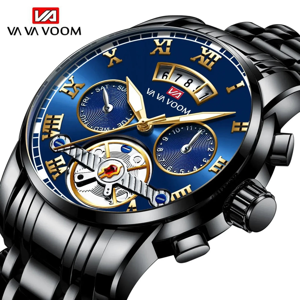 Color: Coffee - Relogio Masculino Top Brand Mens Luxury Watch Stainless Steel Luminescence Clock Ca-6