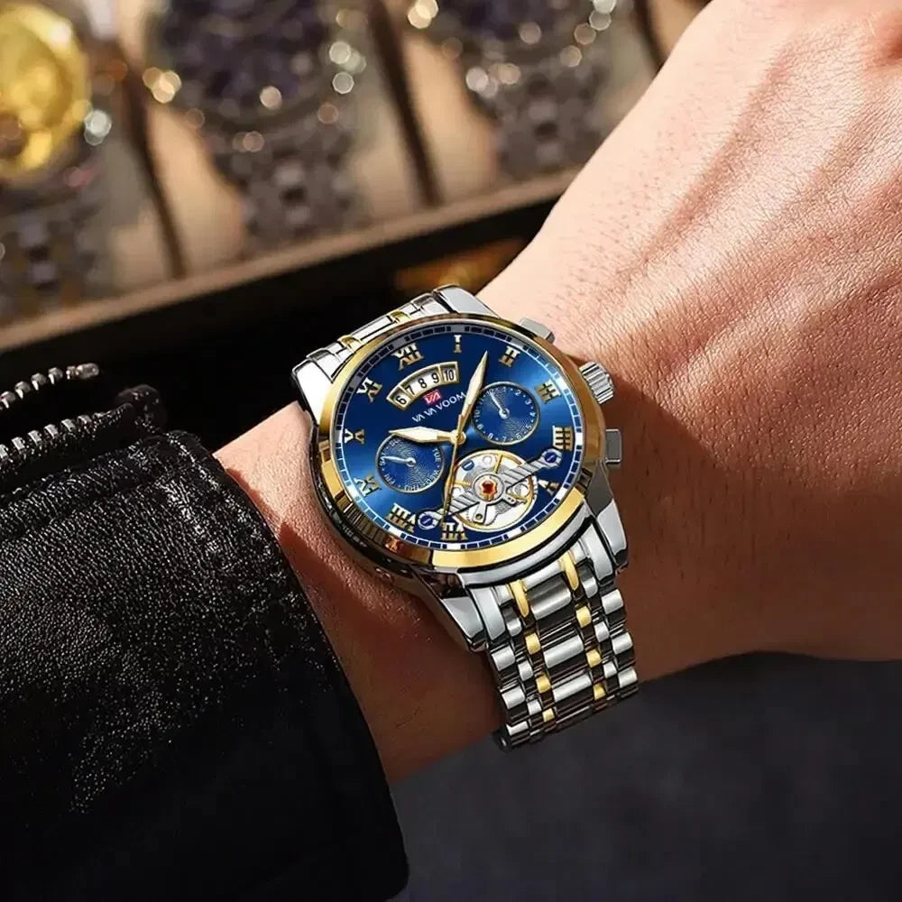 Color: Coffee - Relogio Masculino Top Brand Mens Luxury Watch Stainless Steel Luminescence Clock Ca-1
