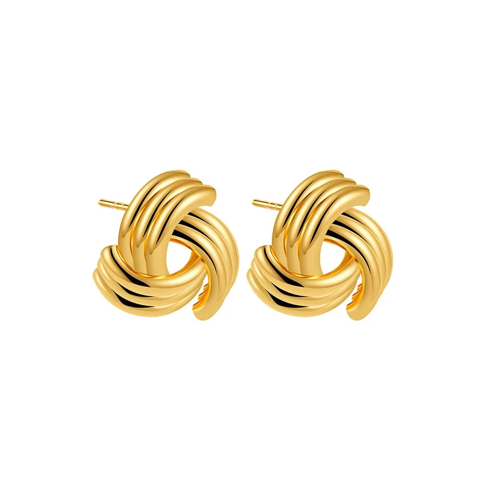Trendy Stainless Steel Multilayer Circle Twist Knot Earrings for Women Texture Mixed Color Gold Plated Statement Earring Bijoux