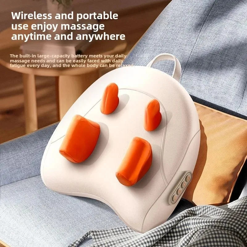 Wireless Electric Shiatsu Massage Pillow Rechargeable Heating Massager Orange-2