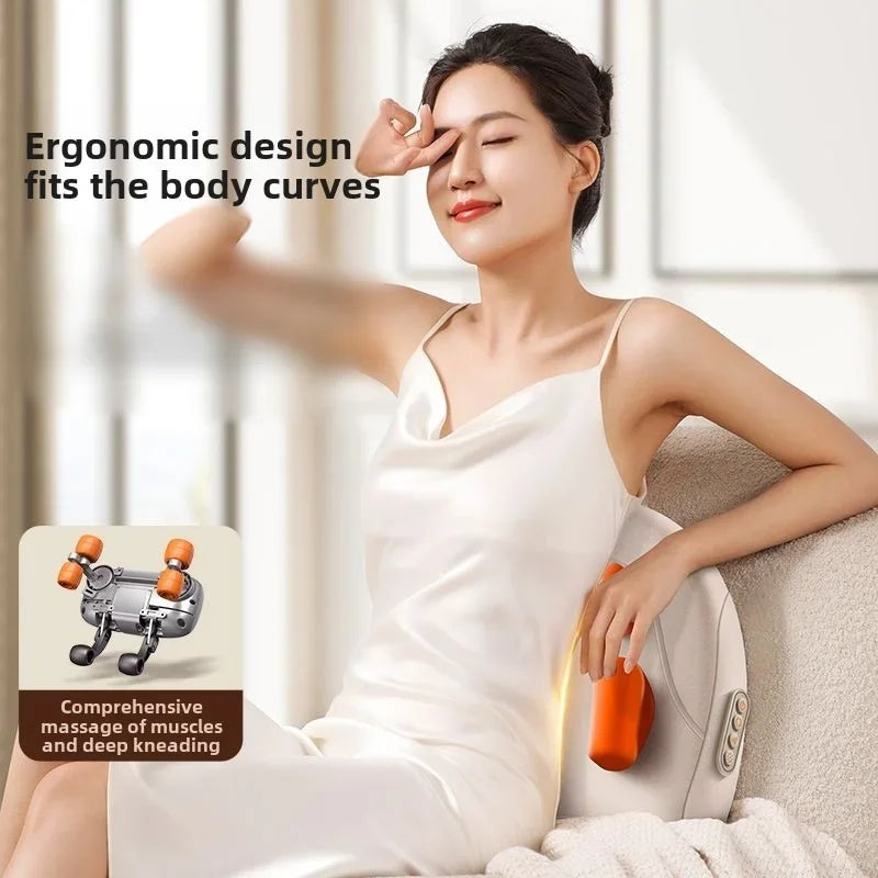 Wireless Electric Shiatsu Massage Pillow Rechargeable Heating Massager Orange-4