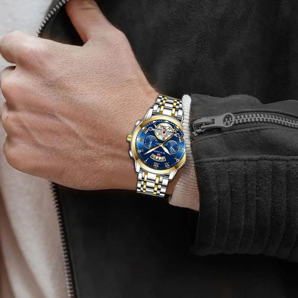 Color: BRONZE - Relogio Masculino Top Brand Mens Luxury Watch Stainless Steel Luminescence Clock Ca-3