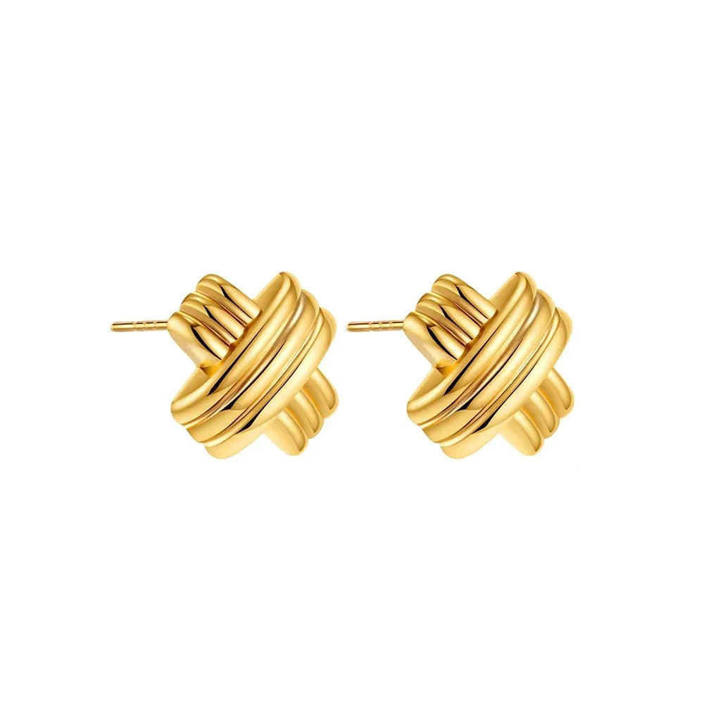 Trendy Stainless Steel Multilayer Circle Twist Knot Earrings for Women Texture Mixed Color Gold Plated Statement Earring Bijoux