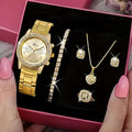 Womens Luxury Gold Watch Jewelry Set (5PCS)