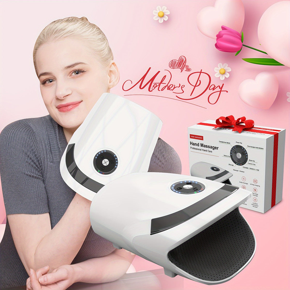 Cordless Hand Massager with Compression & Heat(White)-4