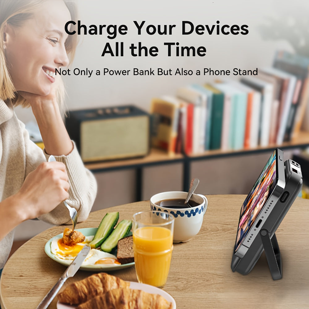 NNETM 3-in-1 Magnetic Wireless Power Bank – 20000mAh Portable Charger with Stand & Digital Display (Black)