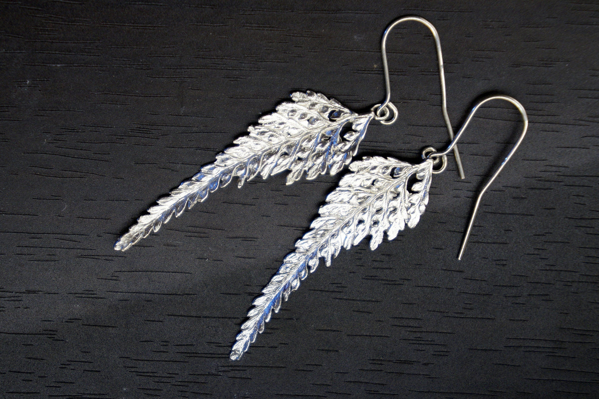 Real Acacia Leaf Earrings, Handmade Nature Jewelry, Organic Forest Dangles, Gift for Health & Youth, Eco Sustainable Sterling Silver 925