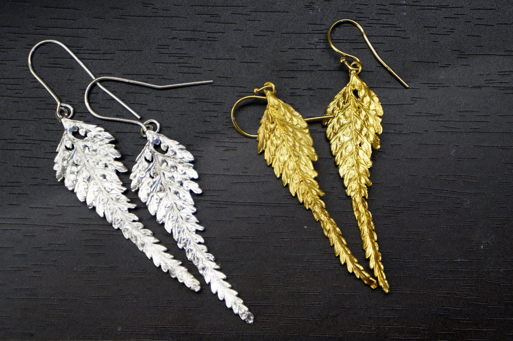 Real Acacia Leaf Earrings, Handmade Nature Jewelry, Organic Forest Dangles, Gift for Health & Youth, Eco Sustainable Sterling Silver 925