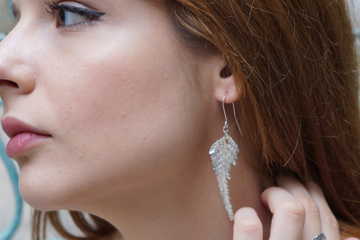Real Acacia Leaf Earrings, Handmade Nature Jewelry, Organic Forest Dangles, Gift for Health & Youth, Eco Sustainable Sterling Silver 925