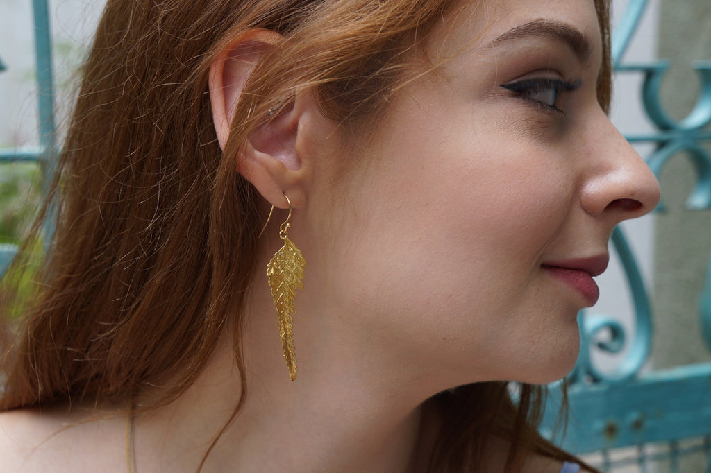 Real Acacia Leaf Earrings, Handmade Nature Jewelry, Organic Forest Dangles, Gift for Health & Youth, Eco Sustainable Sterling Silver 925