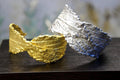 Gold Hibiscus Leaf Bracelet, Handmade Statement Jewelry, Organic Forest Cuff, Gift for Luck & Purity, Eco Sustainable Brass