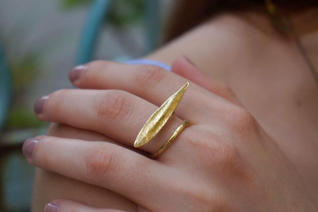 Olive Leaf Ring: Nature Inspired, Adjustable - Recycled Brass Jewelry