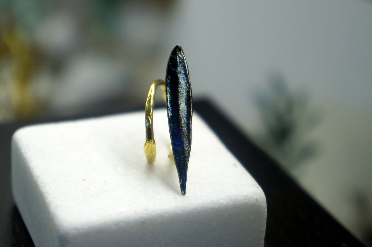Olive Leaf Ring: Nature Inspired, Adjustable - Recycled Brass Jewelry