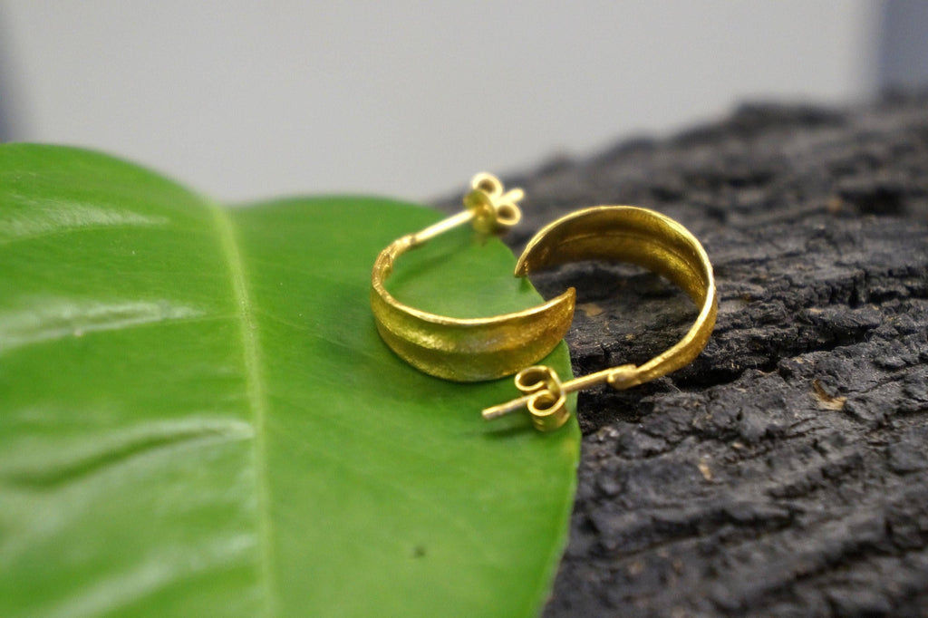 Real Olive Leaf Gold Earrings, Handmade Minimalist Jewelry, Organic Tree Hoops, Gift for Health & Victory, Sterling Silver 925