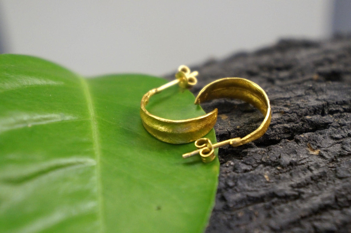 Real Olive Leaf Gold Earrings, Handmade Minimalist Jewelry, Organic Tree Hoops, Gift for Health & Victory, Sterling Silver 925