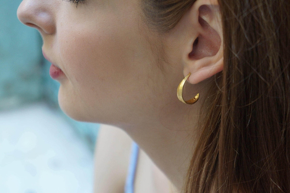 Real Olive Leaf Gold Earrings, Handmade Minimalist Jewelry, Organic Tree Hoops, Gift for Health & Victory, Sterling Silver 925