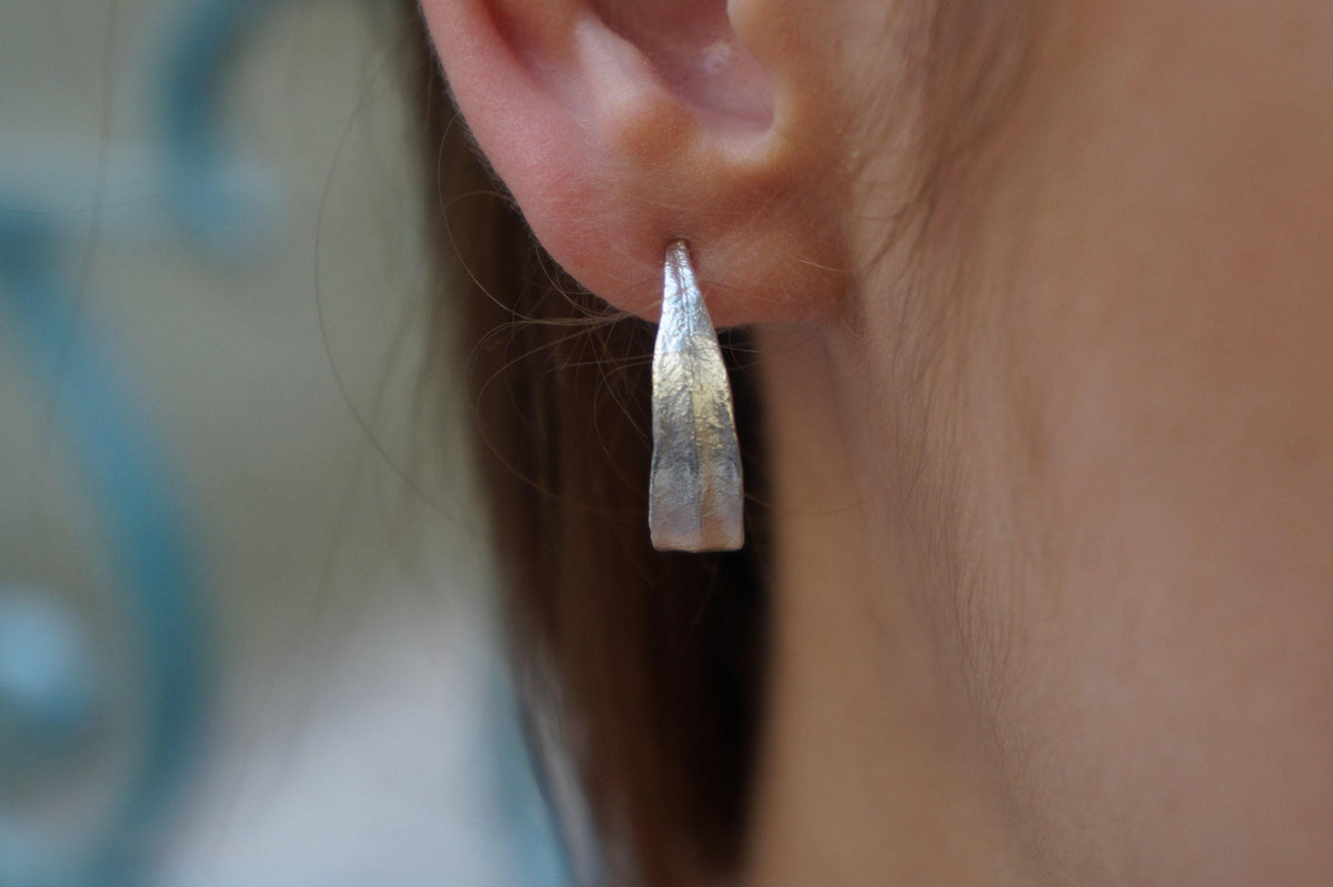 Real Olive Leaf Gold Earrings, Handmade Minimalist Jewelry, Organic Tree Hoops, Gift for Health & Victory, Sterling Silver 925