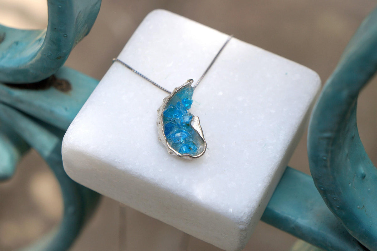 Gold Sea Shell Necklace with Blue Murano Glass, Gold-Plated Sterling Silver Jewelry, Gold Pendant, Gift for Her, Birthday Gift for Women