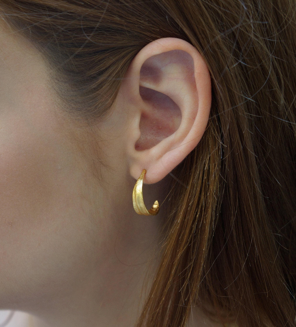 Real Olive Leaf Gold Earrings, Handmade Minimalist Jewelry, Organic Tree Hoops, Gift for Health & Victory, Sterling Silver 925