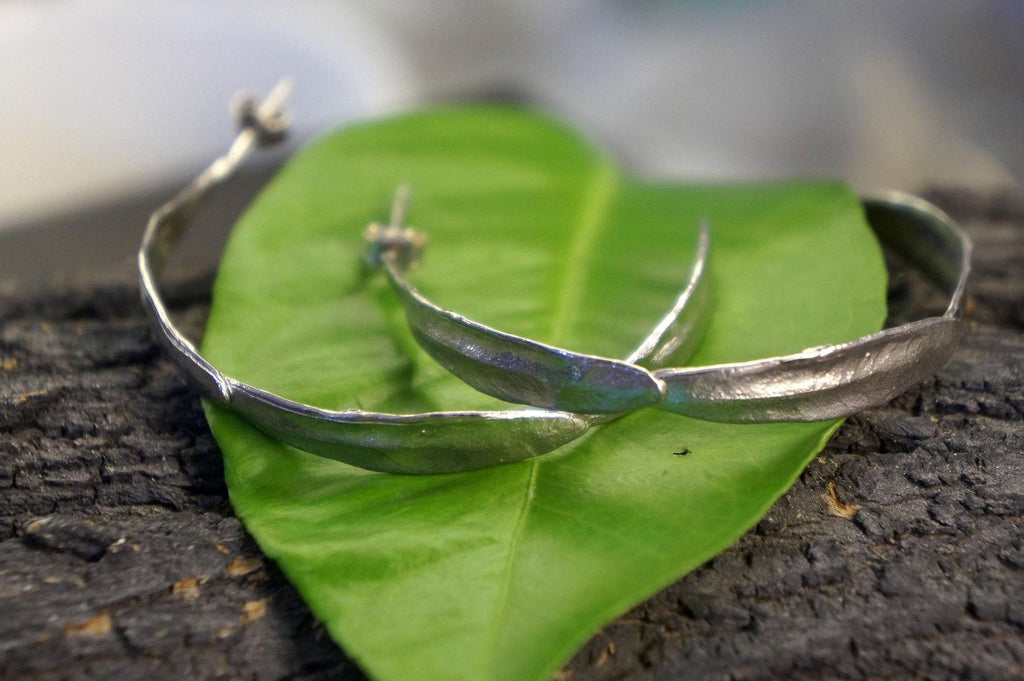 Real Olive Leaf Gold Earrings, Handmade Nature Jewelry, Organic Boho Hoops, Gift for Success & Health, Eco Sustainable Brass