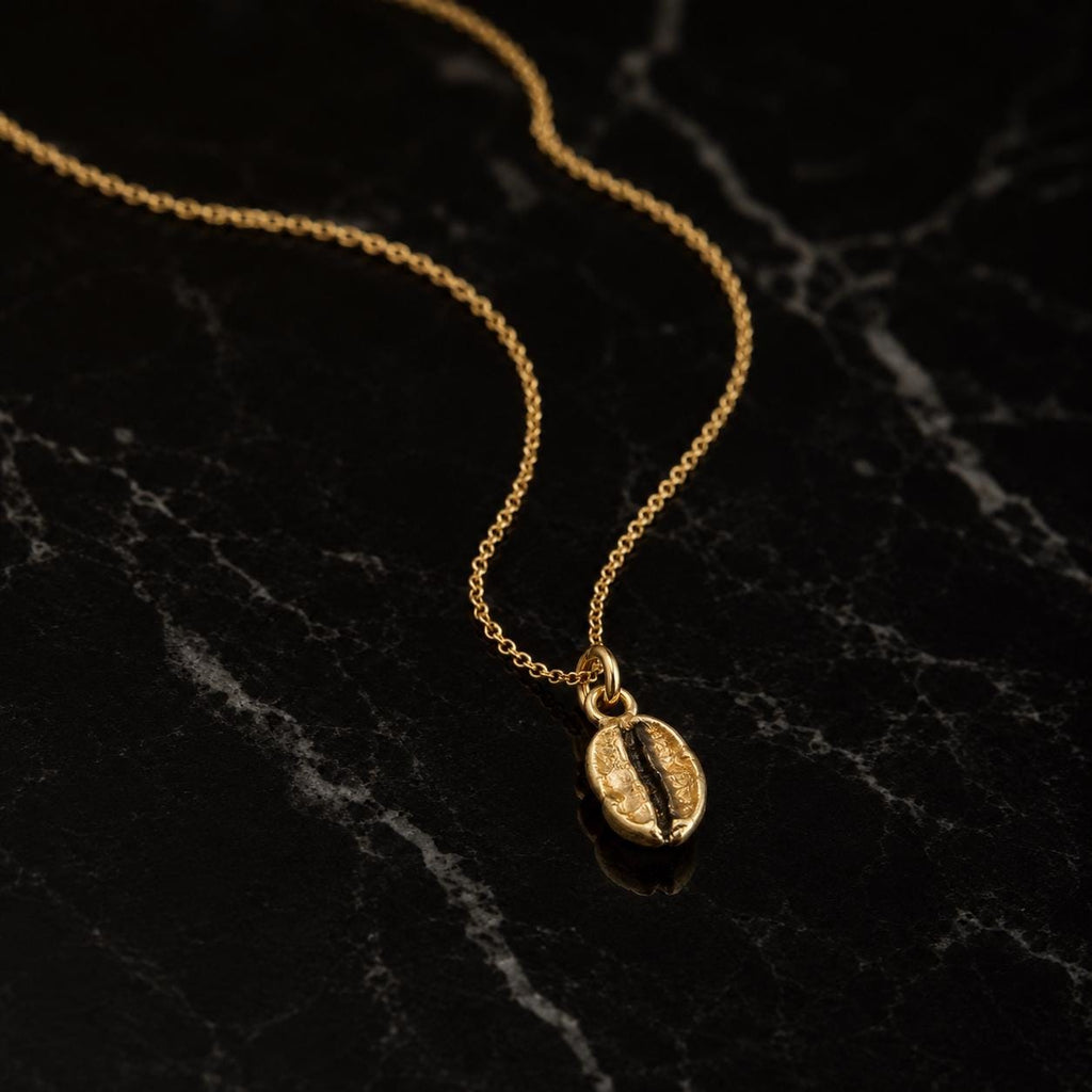 Gold Coffee Necklace, Sterling Silver Jewelry, Gold-Plated Silver Necklace, Silver Pendant, Coffee Bean Charm, Silver Charm