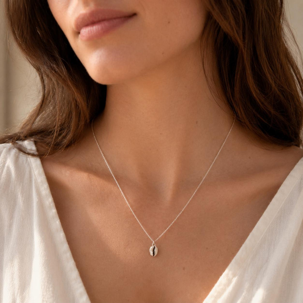 Gold Coffee Necklace, Sterling Silver Jewelry, Gold-Plated Silver Necklace, Silver Pendant, Coffee Bean Charm, Silver Charm