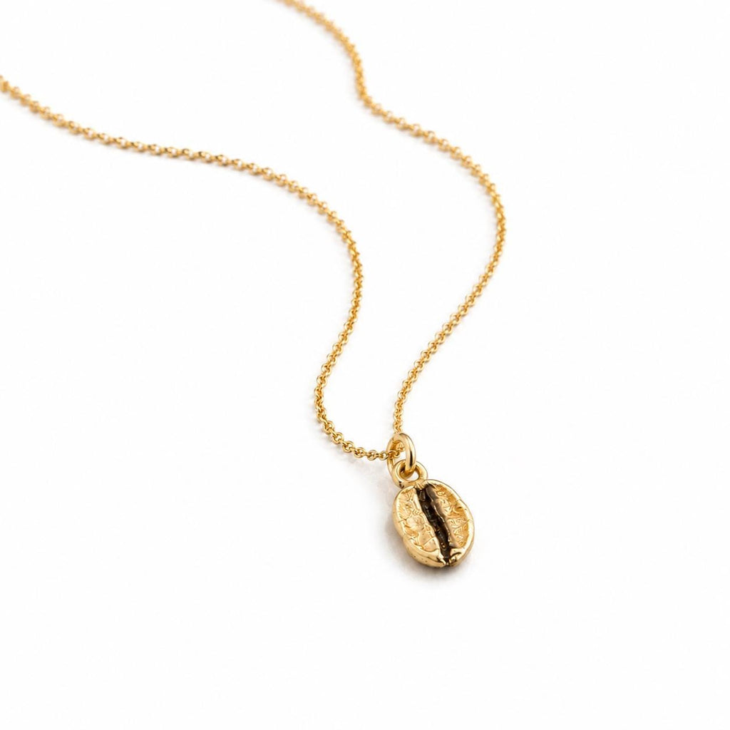 Gold Coffee Necklace, Sterling Silver Jewelry, Gold-Plated Silver Necklace, Silver Pendant, Coffee Bean Charm, Silver Charm