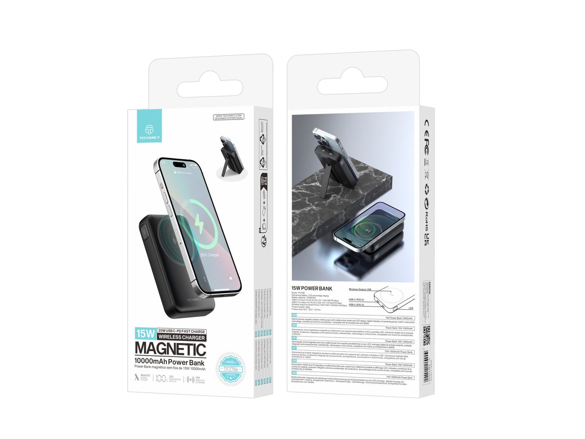 Techancy TF2786 10000mAh Magnetic Wireless Power Bank – MagSafe Compatible, LED Display & Stand